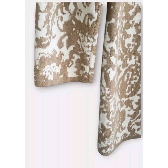 Isaac Mizrahi Button Cardigan Women's Small Brown Tan Damask Jacquard Thick Long - Picture 5 of 7